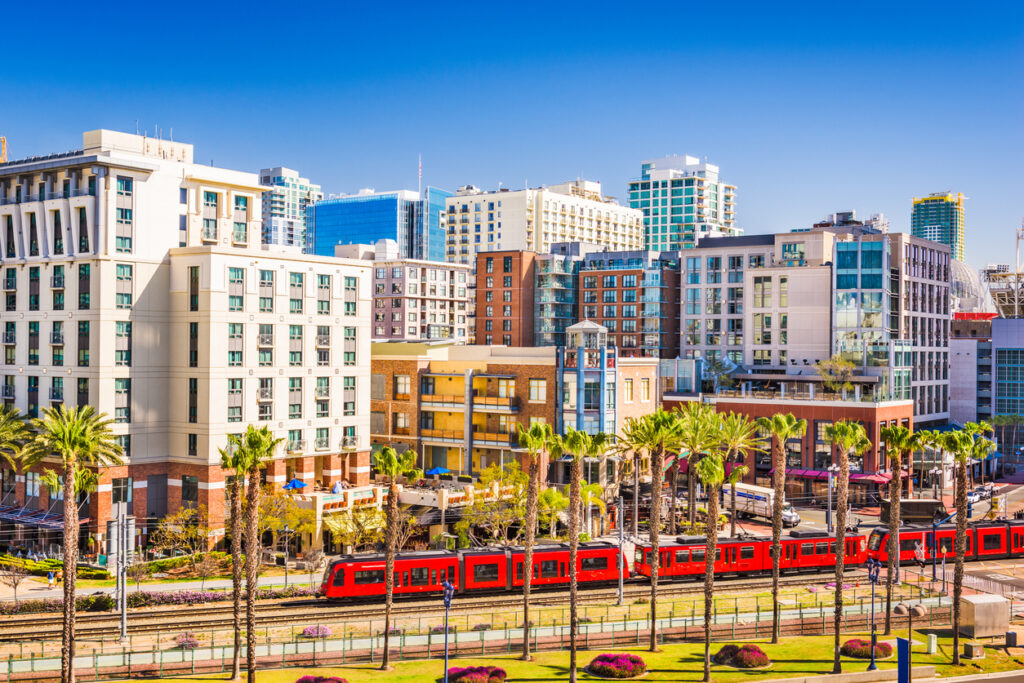 San Diego, California cityscape at the Gaslamp Quarter.